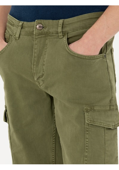 Cacharel Haki Slim Fit Jean Bermuda Şort Yesıl