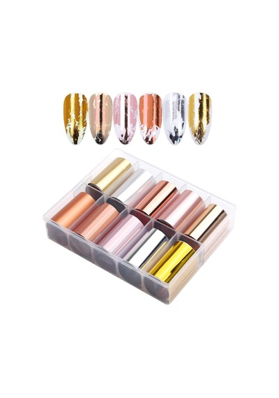 10lu Tırnak Süsleme Folyosu Parlak Gold Bronz Silver Nail Art Transfer Folyo Wnf-08b
