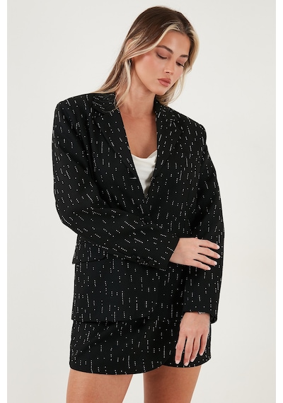 Lela Taşlı Regular Fit Broş Detaylı Ceket-Şort Etek Bayan Takım 6839618 Siyah