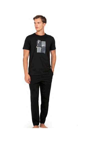 Pierre Cardin 6126 Erkek Kısa Kollu Bisiklet Yaka Pijama Takımı-siyah