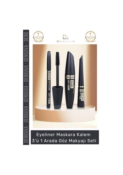 Kozmetik Siyah Suya Dayanıklı Dolgun Kalıcı Eyeliner Maskara Kalem 3'ü 1 Arada Göz Makyajı Seti Standart