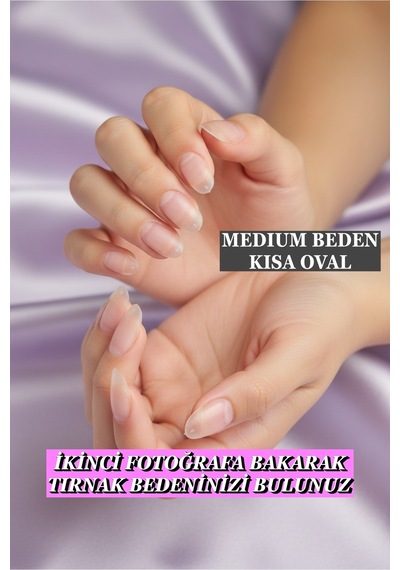 100 Adet Jel Tips Medıum Beden Kısa Oval Protez Takma Tırnak Seti Medıum