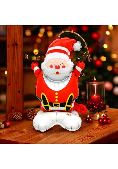 Ayaklı Küçük Oturan Noel Baba Folyo Balon 59x35 Cm Kırmızı - Beyaz
