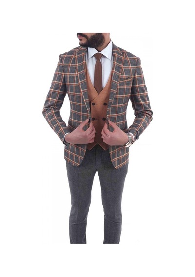 Jan Carlucci Kombinli Slimfit Drop 6 Takım Elbise (477094577) Koyu Gri