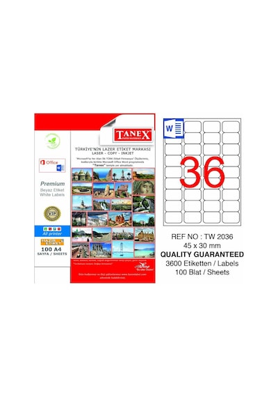 Tanex TW-2036 45 x 30 MM Etiket 100 Tabaka