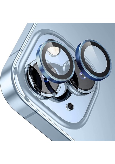 14/14 Plus, Safir Cam Kamera Metal Lens Koruyucu, Bllk, Koyu Mavi