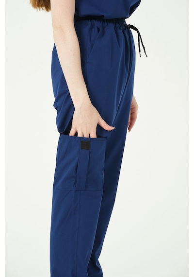 Saks Mavi Likralı Kargo Cep Doktor Hemşire Forması Tek Alt Unisex