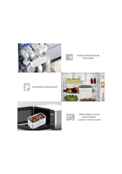 Valkyrie 1350 Ml Termal Yemek Kabı Seti Çelik Bölmeli Sızdırmaz Lunch Box + Isı Yalıtımlı Çanta Beyaz - Gri