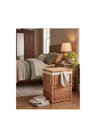 Branas Doğal Rattan Kirli Çamaşır Sepeti 80 Lt Kapaklı Ve Yıkanabilir Astarlı Hasır Sepet 40 X 40 X 57 Cm Bej