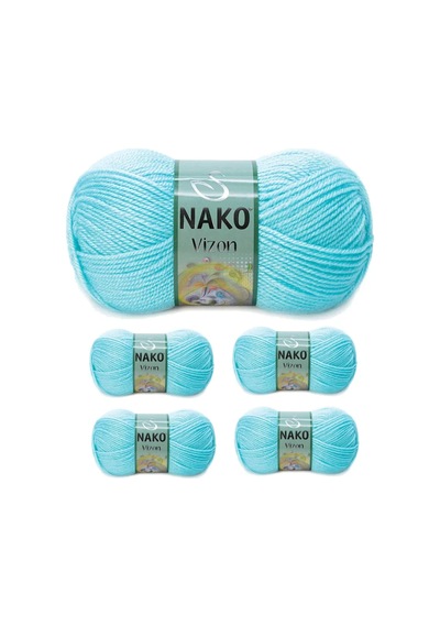 Tedar 5 Adet Vizon Premium Akrilik El Örgü İpi Yünü Renk No:10535 Açık Turkuaz Najmaddin (No:1) 8.5Cm X 10.5 Cm