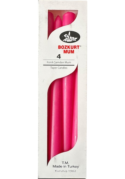 Bozkurt Konik Şamdan Mum Fener Mumu - Pembe - 24 Cm. - 4 Adetlik Paket Pembe