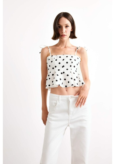 Defacto Fitted Puantiyeli Poplin Askılı Bluz F7579ax25auer105 Ekru