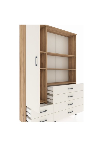 Arges Dolap 7 Raflı 6 Çekmeceli Tek Kapaklı 132x30x195 Çam-a... Çam