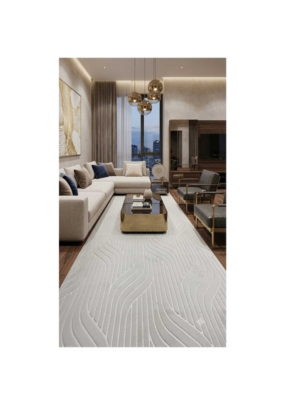 Nesrin Gri Kaymaz Taban Dekoratif Dokuma Halı Yolluk Dalgali Modern Salon Mutfak Halısı
