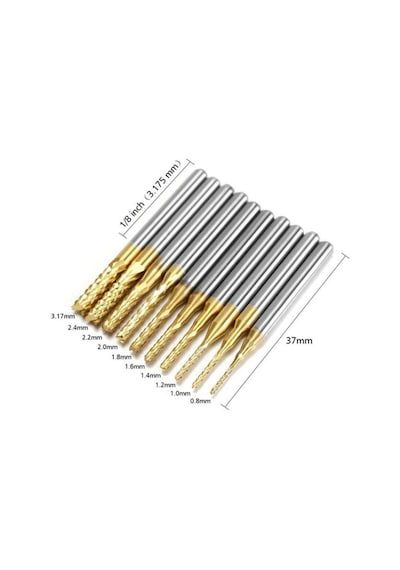 Pcb Mini Karbür Freze Kesici 0.8-3.175mm 10 Lu Set 3.175mm Shank
