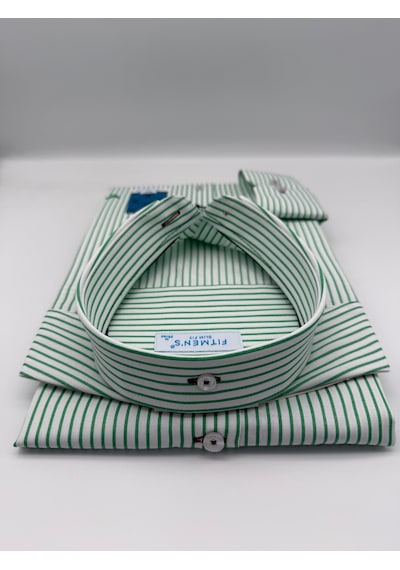 Slim Fit Uzun Kol Premium Çizgili Yaka Düğmeli Hediye Kutulu Erkek Gömlek Fs-004440 - Yeşil-3174