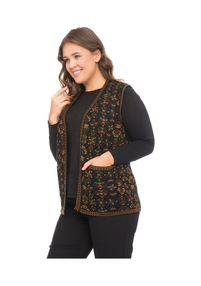 Uludağ Triko Kadın Çiçek Desen Kilim Yelek / Ana