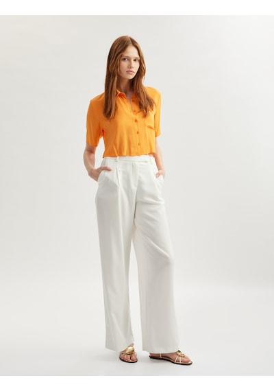 Koton Cep Detaylı Kısa Kollu Viskon Crop Oversize Gömlek Turuncu 5sak60244pw Turuncu