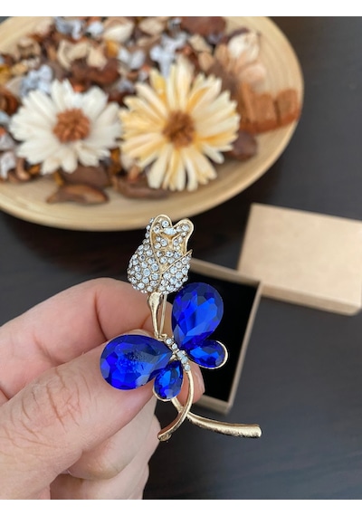 Gül, Lotus, Lale, Çiçek Broşları 6 Renkli