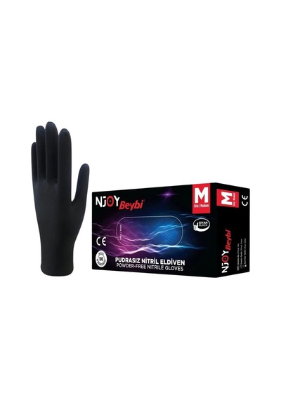 Muayene Eldiveni Medium Pudrasız Njoy Nitril Siyah 100 Lü Paket Siyah