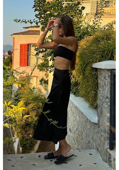 Madmext Mad Girls Siyah Saten Etek Mg1409-siyah Siyah