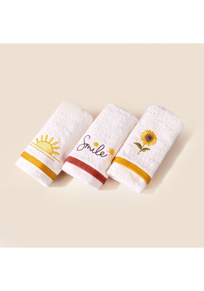 Soft Sun 3'lü Kutulu Hediyelik Havlu Seti - Ekru - 30x50 Cm Çok Renkli