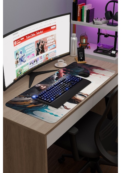 Dijital Art Anime Kadın Figür V5 90x40 Xxl Gaming Kauçuk Kaymaz Taban Mouse Pad Fare Altlığı