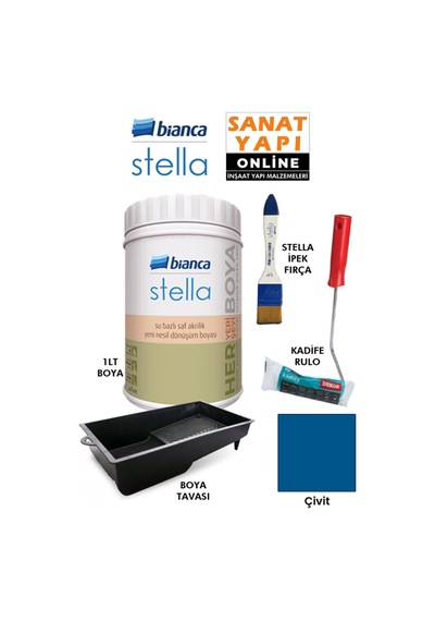 Stella Boya 4 Parçalı Set 1lt Boya - Boya Tavası- Stella İpek Fırça - Kadife Rulo Diğer