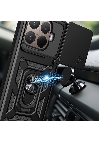 Xiaomi 15t Pro Kılıf Magnetik Standlı Kamera Korumalı Zore Sürgülü Vega Kapak Siyah