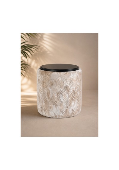 Premium Dokuma Kumaş Puf Sehpa 40x46 Cm Modern Yuvarlak Oturma Pufu Dekoratif Bej Gold - 878843025 Bej Gold