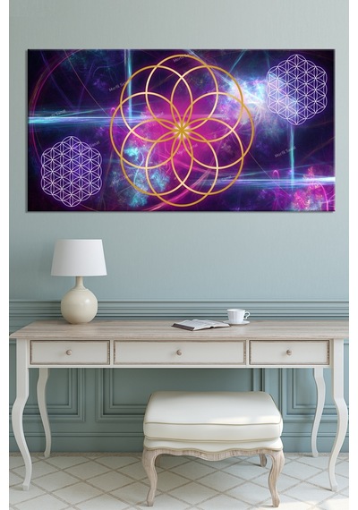Yaşam Çiçeği Kutsal Geometri Sri Yantra Kanvas Tablo 100 x 50