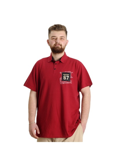 Mode Xl Büyük Beden Erkek T-Shirt Polo Parçalı Nyc 23332 Bordo 001