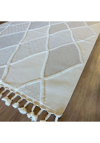 İpek Mekik Halı Lux 11711 White Beige Modern İskandinav Halı
