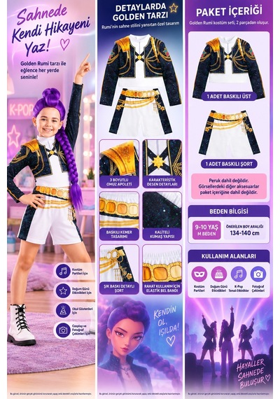 Toyfest K-pop Demon Hunters Golden Rumi Çocuk Kostüm Seti 9-10 Yaş M 134-140 Cm Çok Renkli Toyfest K-pop Demon Hunters Golden Rumi Çocuk Kostüm Seti 9-10 Yaş M 134-140 Cm Çok Renkli
