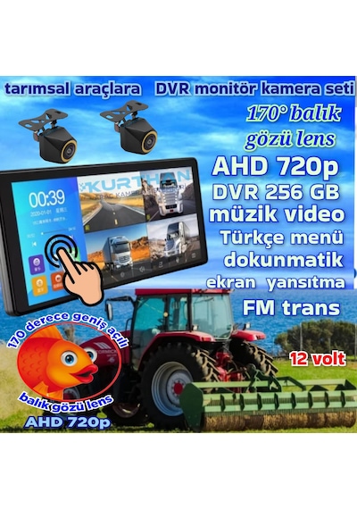 2 Adet Balık Gözü 720p Ahd 170'' Kamera Dokunmatik 10.36'' Video Müzik Dvr Ekran Seti 12 V