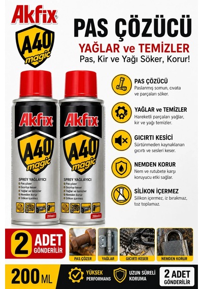 Akfix Pas Çözücü Yağlar Temizler Gıcırtı Kesici Nemden Korur Silikon İçermez 200 Ml 2 Adet