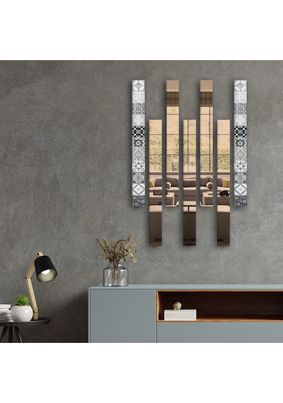 Decorita Dekor Camı|Karakalem Çizim Cam ve Bronz Ayna|7'li Takım Karakalem Çizim