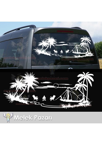 Gün Batımı Çadır Kampı, Kamp Karavan Sticker, Karavan Çıkartma