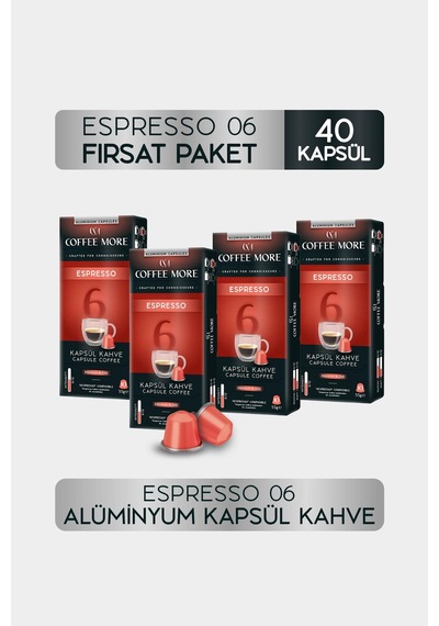 Coffee More 6 Espresso Kapsül Kahve 10 X 4 Paket 40 Adet Nespresso Uyumlu Kapsül Kahve
