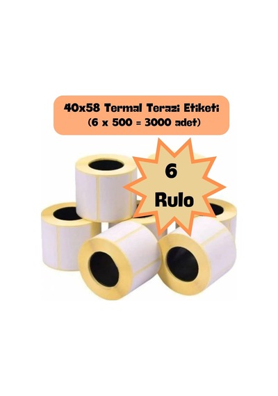 6lı Paket 40x58 Termal Rulo Terazi Etiketi 6 Adet Rulo Diğer
