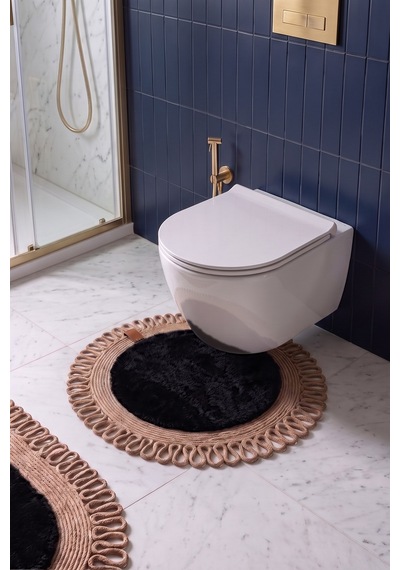 Banyo Paspası Takımı 60x100+60x60 Cm Dış Trikot Siyah & Camel