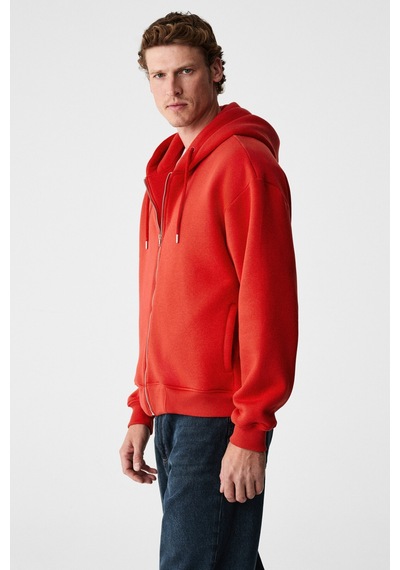 Grimelange Ashby Erkek Kapüşonlu Fermuarlı Cepli Kordonlu Boxy Kalıp Kırmızı Sweatshirt Kırmızı