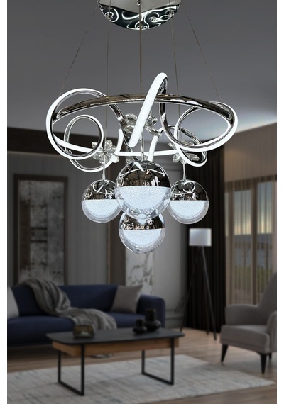 Kuzey İthal Küre 4 Toplu Led Avize - - Kumandasız / Krom Krom
