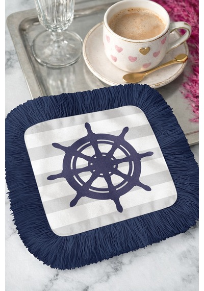 Nautical Çizgili Saçaklı Servis Kokteyl Peçetesi - Marin Stil Lacivert Modern Bardak Altlığı Mendil Çok Renkli