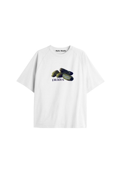 Kalic Studio Y2k Vintage Pickles Baskılı Beyaz T-shirt Kod 210 Beyaz-210