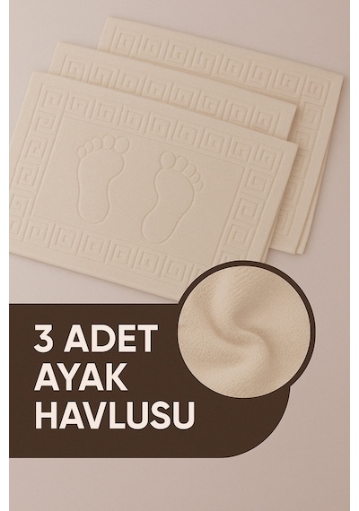 3 Adet %100 Pamuk En Iyi Emici Ayak Havlusu : Konforlu Banyo Paspası 50x70cm Terra Kahve Bej