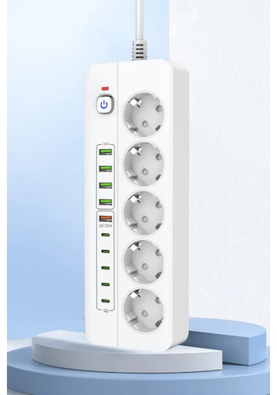 Pro P13 3000w Akım Korumalı 5 Girişli Type-c Ve Usb Girişli Uzatmalı Grup Priz 0.2 M