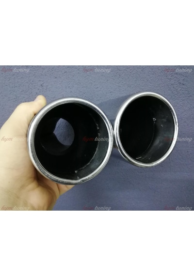 Yuvarlak Düz Ağız 80mm Çift Çıkış Egzoz Ucu. Paslanmaz Krom