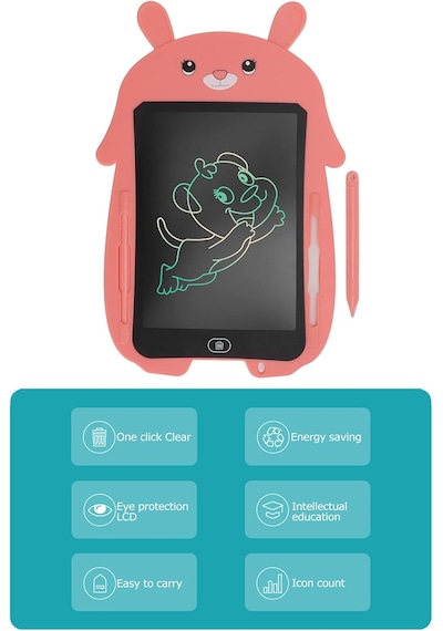 Tavşan Tasarımlı 8.5 İnç Lcd Çizim Ve Yazı Çocuk Tableti Pembe Renk Grafik Diğital Çocuk Tableti