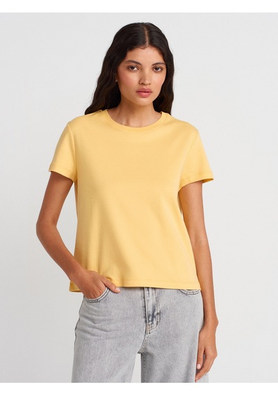 Dilvin 31757 Bisiklet Yaka Dikiş Detaylı T-shirt-sarı Sarı